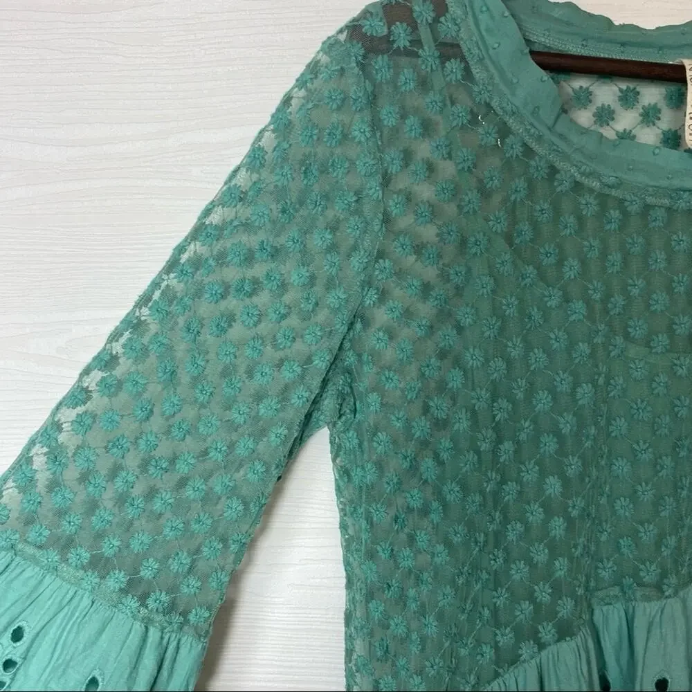 RHUM & RAISIN Teal Eyelet layer Tunic Boho Bohemian M/L - Picture 6 of 11